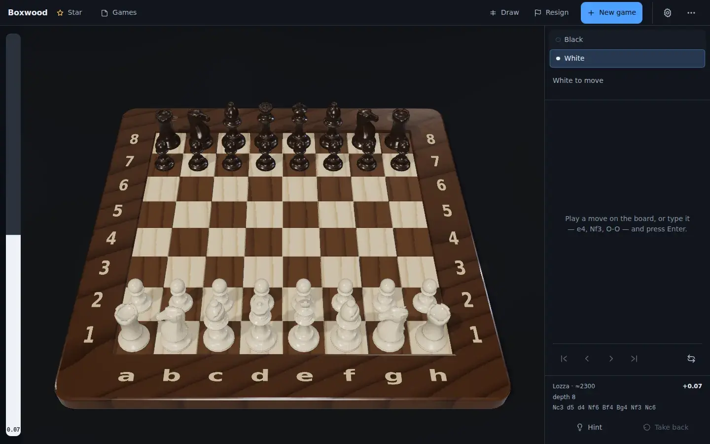 Screenshot of Chess Game Engine