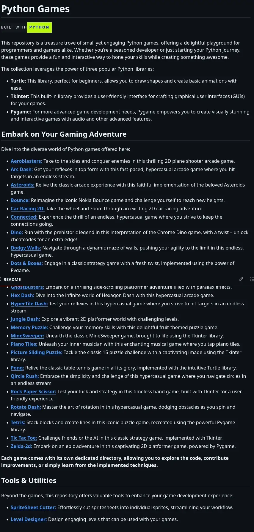 Screenshot of Pygame Collection